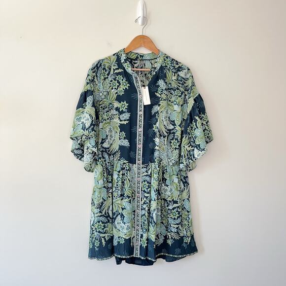 Anthropologie NWT Blue and Green Button Up Janelle Tunic Oversized Dress Small - Picture 5 of 15
